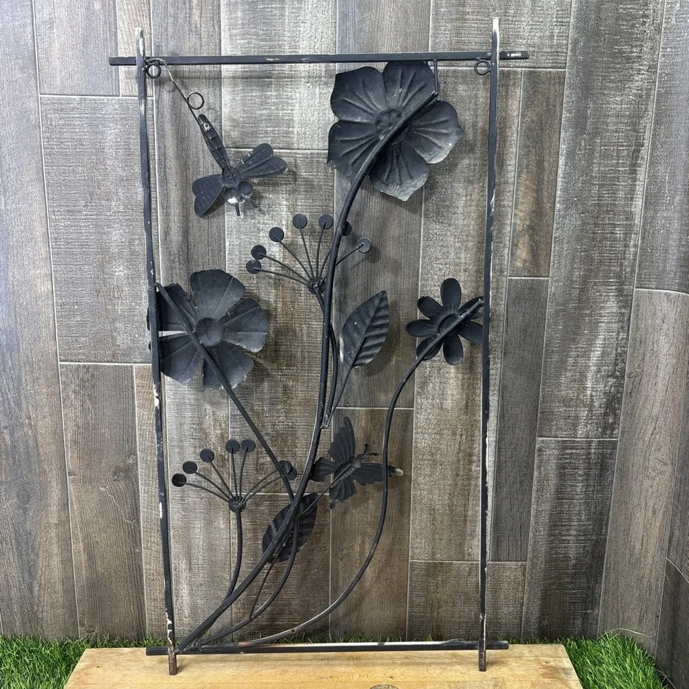 Rustic White Metal Floral Wall Art Butterfly Dragonfly Garden Farmhouse Decor